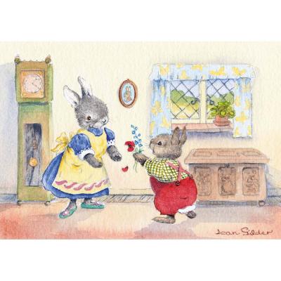 Jean Gilder - Mother's Day' – rabbit giving flowers - Postcard